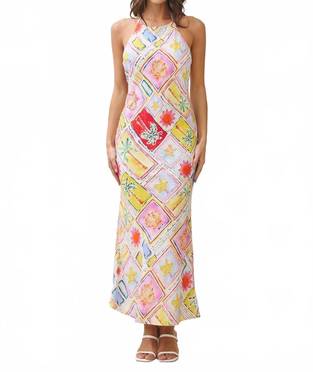 NEW ABLE tropical print halter maxi dress in multicolor